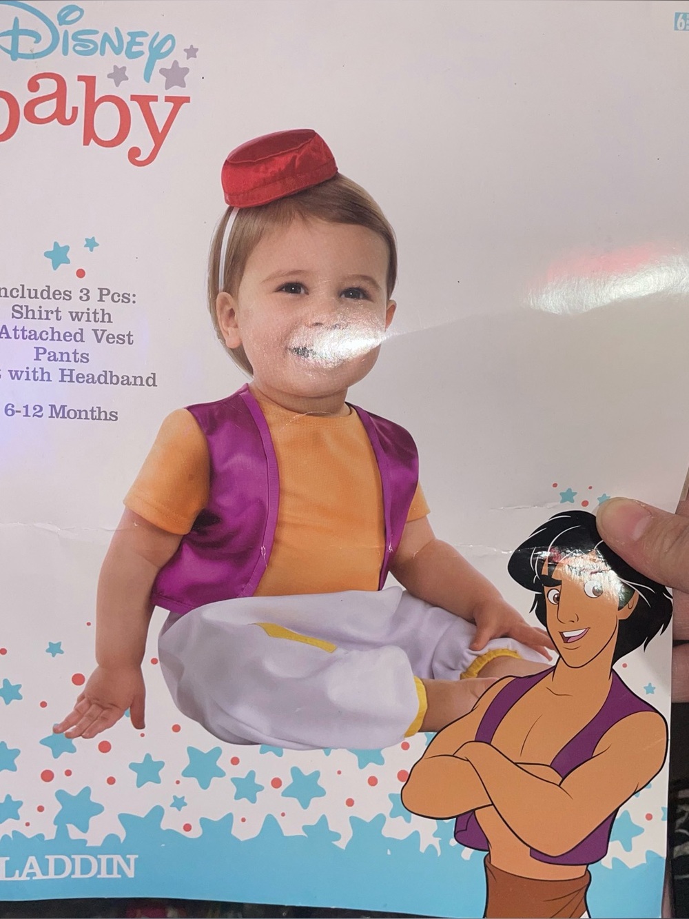 Disney Baby Aladdin 3 Piece Costume Infant Size 6 - 12 Months